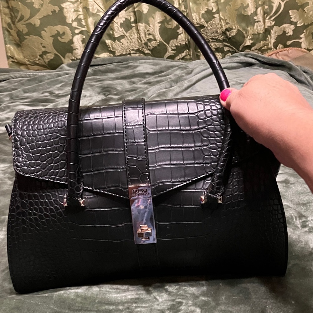 Guess Black Crocodile-Embossed Satchel